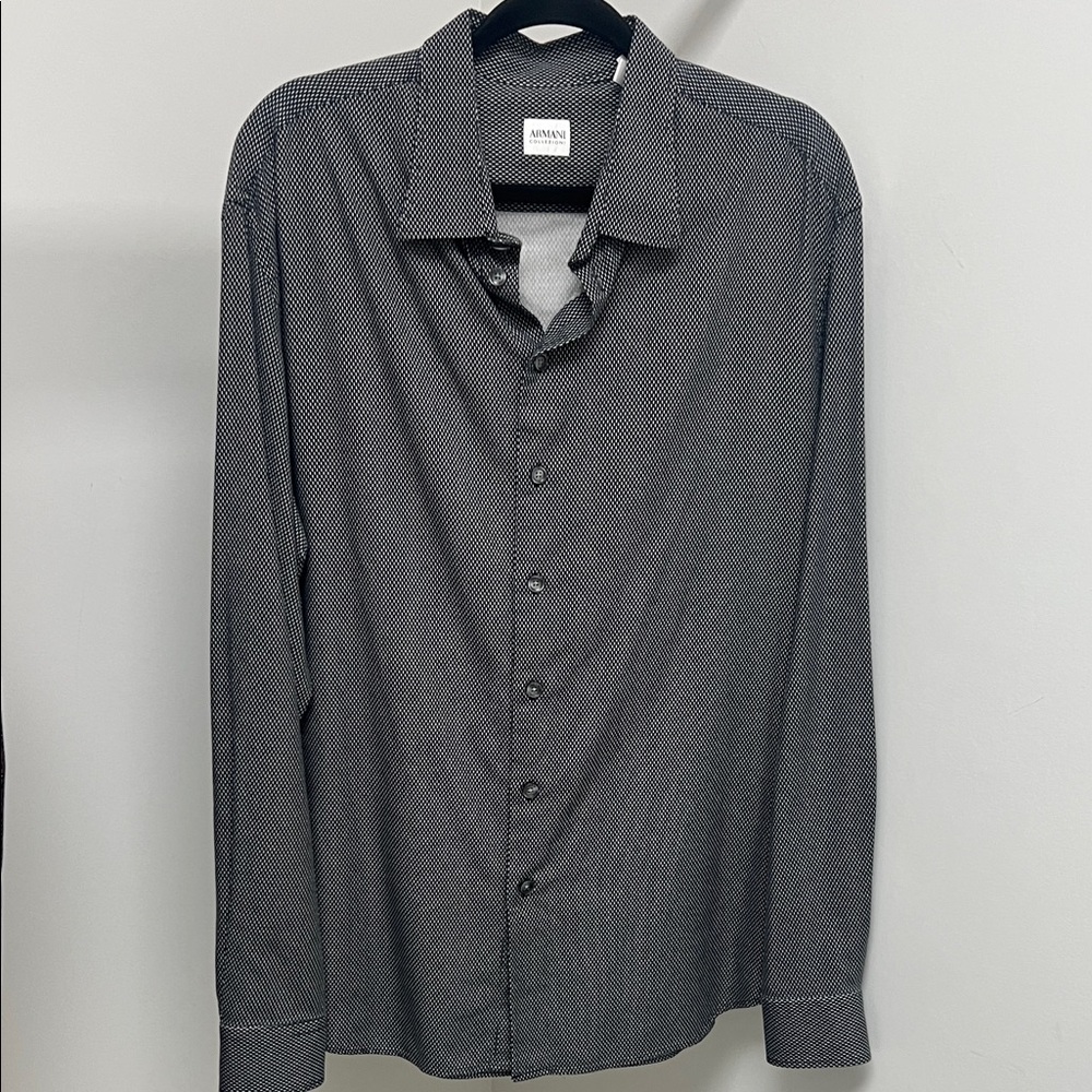 Armani Collezioni Grey and White Textured Dress Shirt